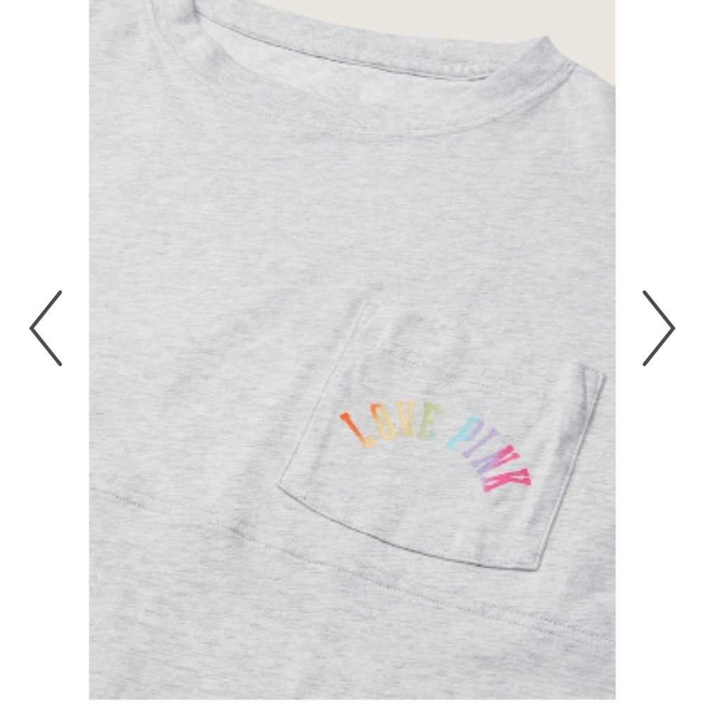 💗VS PINK NEON GREY RAINBOW OMBRE VARSITY SHORT SLEEVE CREW TEE - Picture 5 of 9